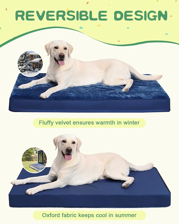 KSIIA Orthopedic Dog Crate Bed Waterproof Dog beds for Large Dogs Deluxe Plush Washable Pet Mat with Egg Crate Foam & Removable Cover, 41 x 27 Inch, Blue