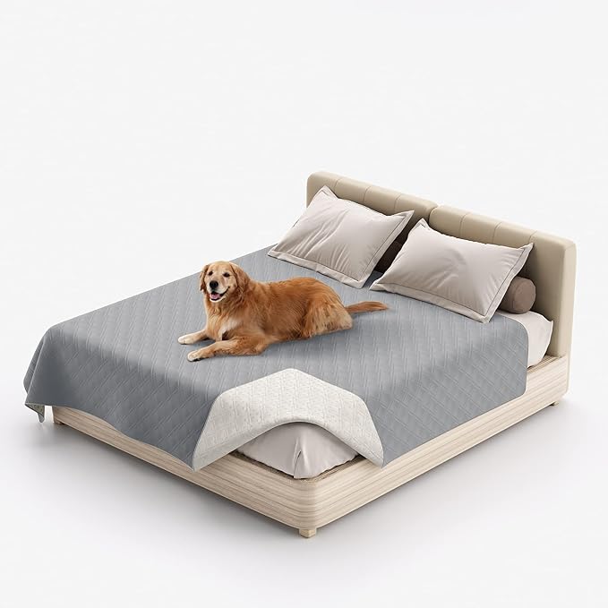 Waterproof Dog Bed Covers for Couch Protection, Water-Resistant Soft Dog Pet Blanket Anti-Slip Dog Blanket for Bed, for Furniture Bed Couch Sofa (Light Gray,82x102inch)