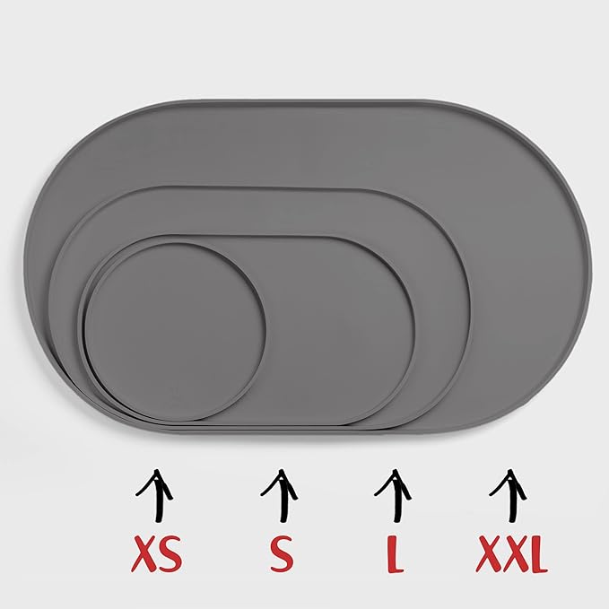 DogBuddy Dog Food Mat - Waterproof Dog Bowl Mat, Silicone Pet Mat for Food and Water Bowls, Nonslip Pet Feeding Mat with Edges, Dogs Food Mats for Floors, Puppy Supplies (XS, Gray)