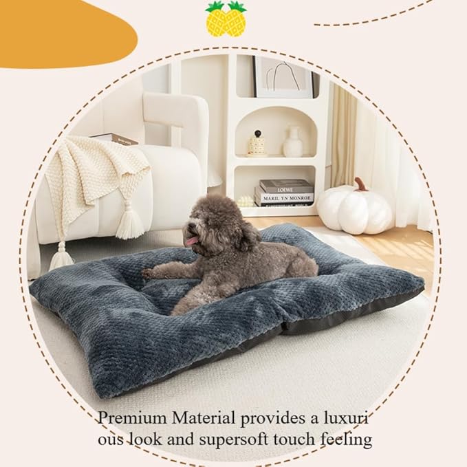 Washable Dog Bed for Large Breeds, Extra Cushioned Crate Mattress with Removable Fluffy Cover, Non-Slip Orthopedic Pet Pad, Machine Washable Kennel Mat(Khaki,XXL)