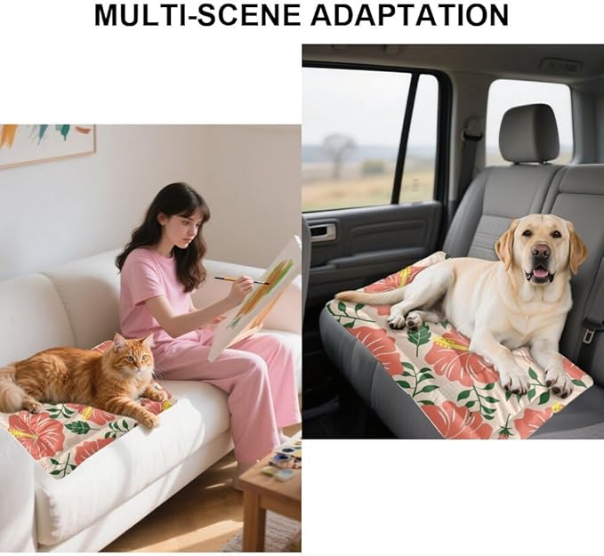 Coral Hibiscus Dog Bed Furniture Dogs Mat Dog Crate Pad Washable Crate Cushion Washable Non-Slip Medium Bed Pet Beds for Dogs Pet Mat Products for Indoor Outdoor 24X18 Inch
