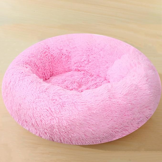 Calming Large Dog Bed & Cat Bed, 43 Inch Anti-Anxiety Donut Dog Cuddler Cat Bed, Warming Cozy Soft Dog Round Bed, Fluffy Faux Fur Machine Washable Pet Cushion for Medium Dogs & Cats (Bright Pink)