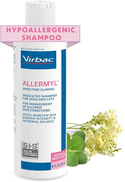 Allermyl Piroctone Olamine Medicated Pet Shampoo - Hypoallergenic Shampoo for Dogs and Cats, Soothing and moisturizing Dog Shampoo for Allergic Skin (by Virbac)