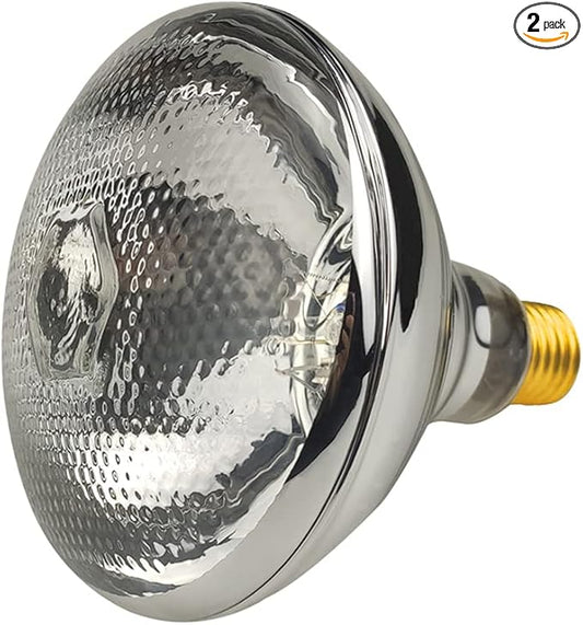 2 Pack Heat Lamp Clear Infrared Bulbs PAR38/250 Watts Glass Lamp Bulb for Food Service, Brooder Bulb, Chicks, Pet, Bathroom, Light Therapy Use E26 Base, Flood Light Heat Lamp Bulb