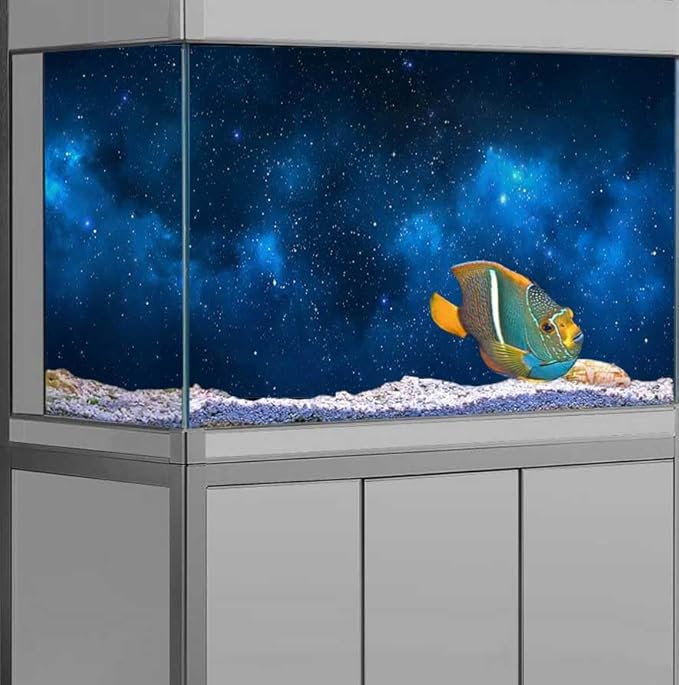 36X20IN Starry Aquarium Background, Art Starry Fish Tank Decorations Background, with 8 EVA Double-Sided Tape