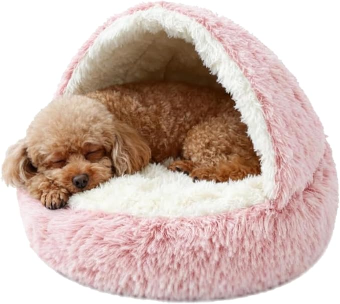 Dog Bed, Dog Bed with Cover Cave, Dual Comfort Design, Pet Bed for Small/Medium/Large Cats and Dogs, Anxiety Relief, Durable & Chew-Proof, Improves Sleep & Behaviour (Pink, 24in)