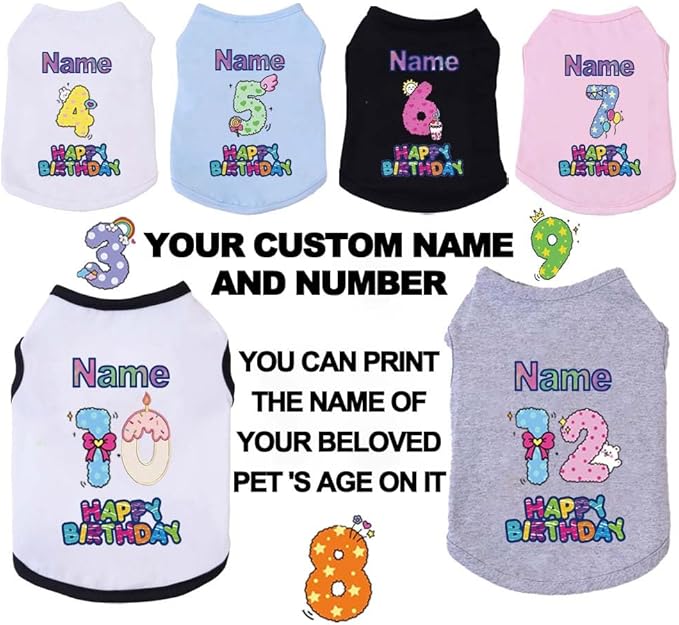 Custom Dog Birthday Shirt,Personalized Pet Apparel Print with Name Age Number,Pet Birthday Outfit,Lightweight Breathable Cotton Vest for Small Medium Large Dogs Cat (Pink, Large)