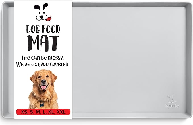 DogBuddy Dog Food Mat – Waterproof Dog Bowl Mat for Food and Water, Silicone Pet Feeding Mats for Floors, Non-Slip Placemat with High Edges for Dogs Bowls, Puppy Essentials (XXL: 32"x24", Mist)