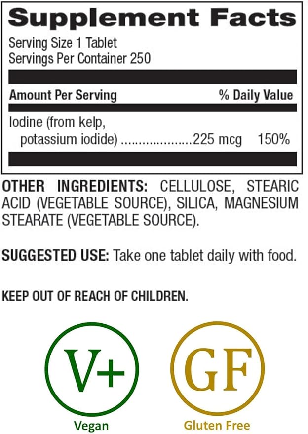 Natural Nutra Kelp Iodine Thyroid Support Supplement, Strengthens Immune System, and Regulates Metabolism, Vegan Sea Kelp, Non GMO, Atlantic Sourced Seaweed Extract, 225 mcg, 250 Tablets