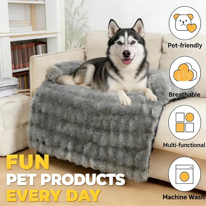 Dream Cloud Pet Sofa Bed for Dogs Cats, 2026 Washable Removable Calming Fluffy Plush Mat for Furniture Protector, Long Fur Non-Slip, for Small/Medium/Large Home Pets (Light Grey, L: 37.4 * 33.5IN)