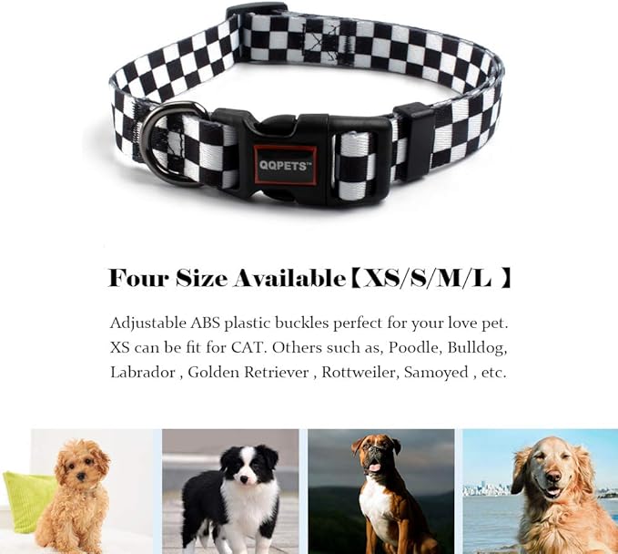 QQPETS Adjustable Soft Dog Collar: Print Flower Pink Multicolor Cute Patterns for XS Small Medium Large Pet Girl Boy Puppy Walking Running Training (L, Plaid)