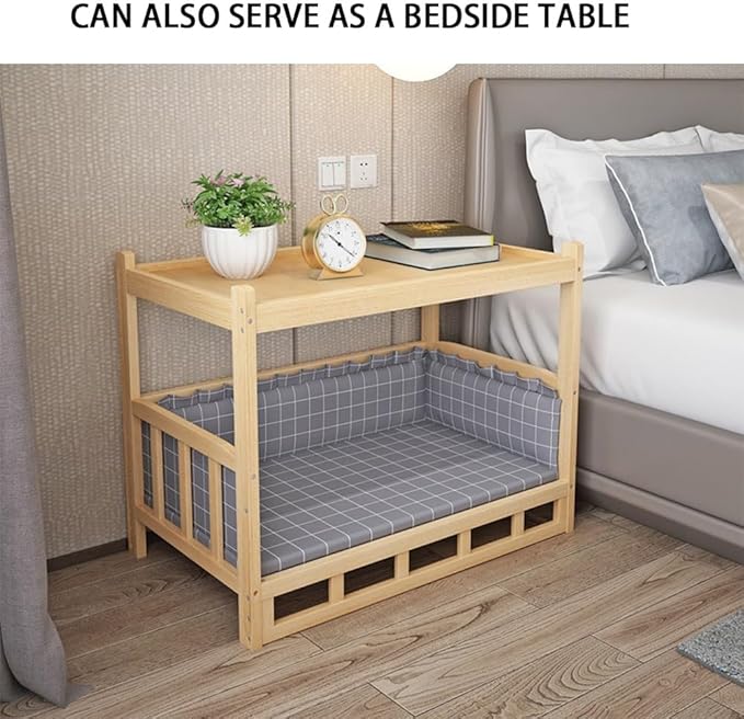 Dog Bed Wood Platform, Elevated Pet Cushion Bed(No Bedding), Dog Bed Frame with Upper Storage Space, Floor Standing Pet Furniture(23.6 X 17.7 X 25.6IN)