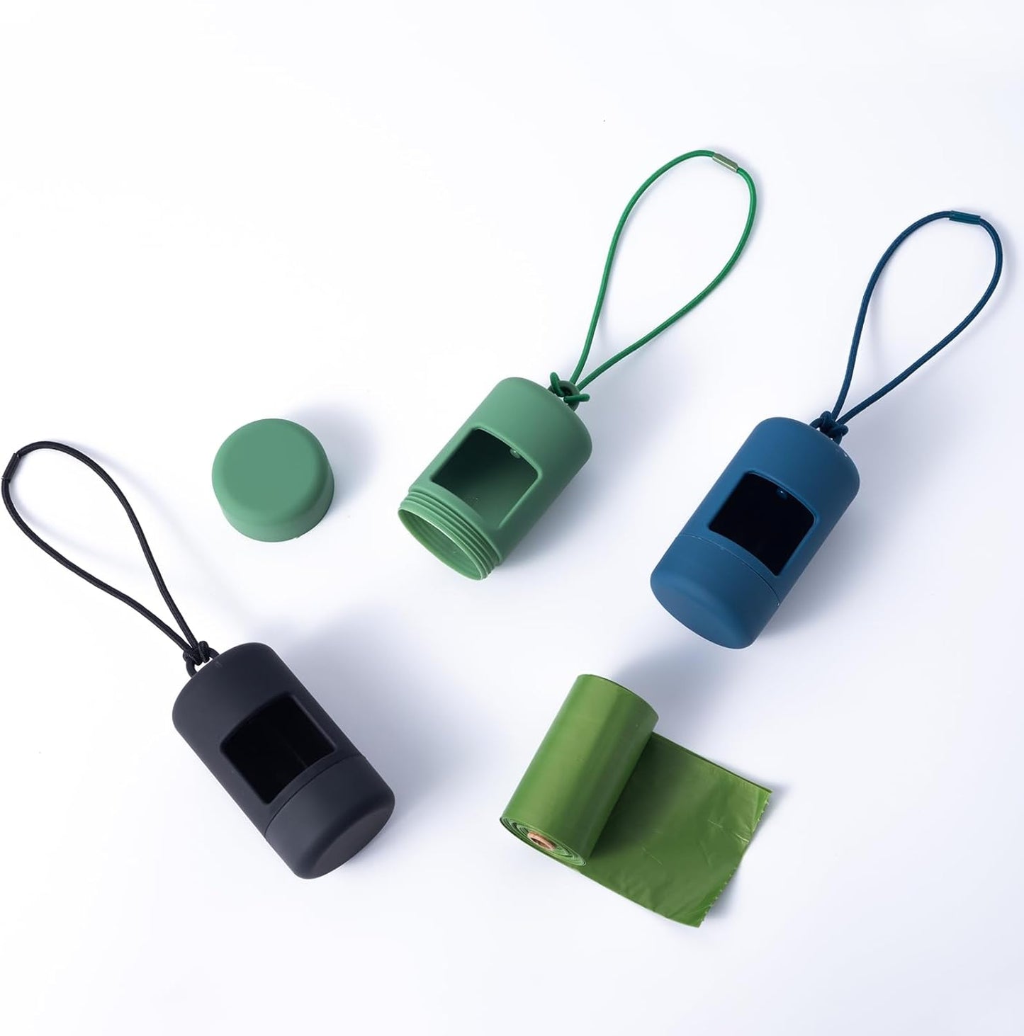 SLSON 3Pack Dog Poop Bag Holder for Leash Lightweight Pet Waste Bag Dispenser with Leash Attachment Portable Plastic Doggie Poop Bag Dispensers,Blue Green Black