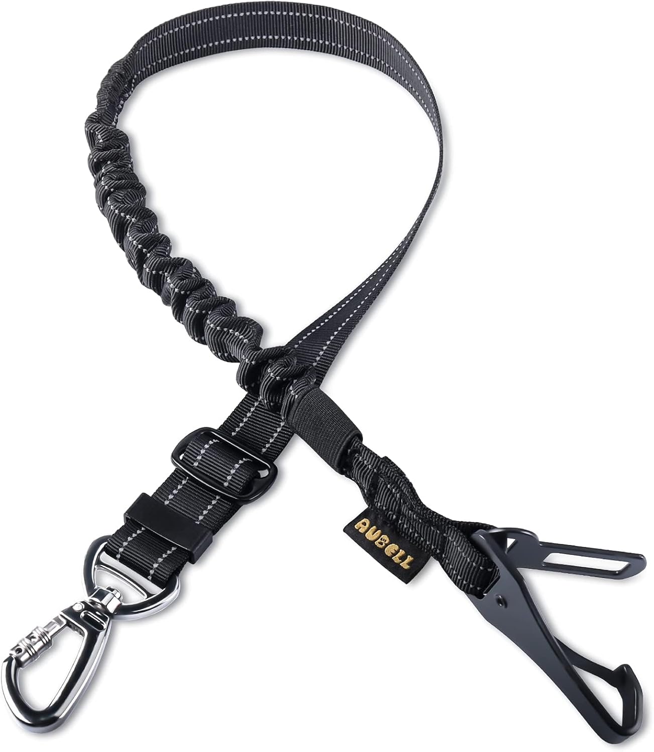 AUBELL Dog Seat Belt for Car,Updated 3-in-1 Adjustable Reflective Bungee Heavy Duty Dog Car Harness Tether with Clip Hook Latch & Buckle,Swivel Zinc Alloy Carabiner,Black