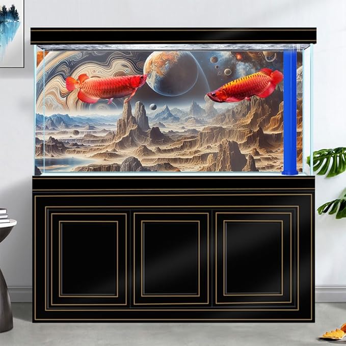 30X12IN Cosmic Spaceterrarium Background, Cool Parallel Space Themed Aquarium Reptile Habitat Background, Aquarium Background with 10EVA Double-Sided Tape