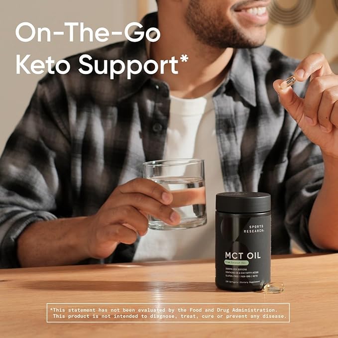 Sports Research Keto MCT Oil Pills from Coconut Oil | Keto Fuel for The Brain & Body - Non-GMO Verified, Soy & Gluten Free Liquid Softgels (240 Count)