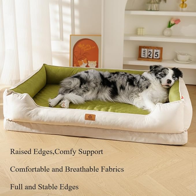 Large Dog Bed with Removable Washable Cover & Bolsters - Waterproof, Non-Slip Pet Sofa for Big Dogs(Yellow,34 * 23 * 9in)