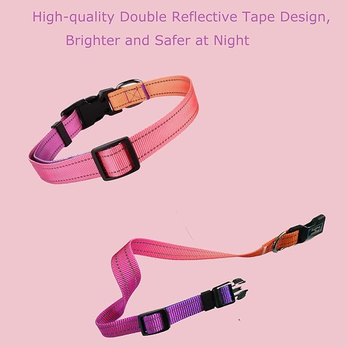 Roses&Poetry Reflective Dog Collar with Gradient Mistyrose, Adjustable Durable Pet Collars for Small Medium Large Dogs (Mistyrose-S)