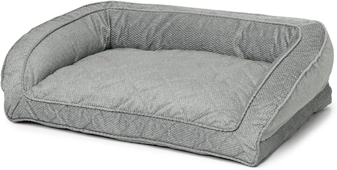 Orvis ComfortFill-Eco Bolster Dog Bed - Plush Rectangular Dog Beds with Three-Sided Bolster for Leaning, Grey Tweed - M