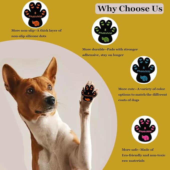 Dog Paw Pads Anti-Slip Grips,Dog Paw Protectors for Senior Dogs on Hot Pavement,Provides Traction to Keep Them from Slipping on Smooth Floors 20 sets-80 Pads Black S