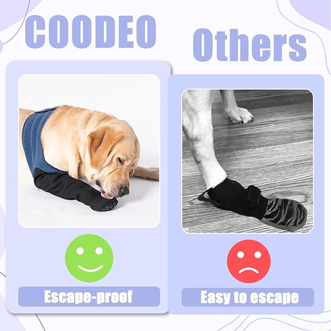 COODEO Dog Socks to Prevent Licking Paws, Healing Boots & Paw Protectors with Non-Slip Bottoms for Wound Protection, Waterproof Sleeve Shoes for Licking（Blue，2XL_Right
