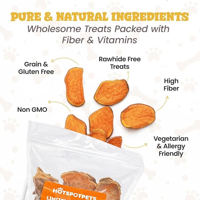 hotspot pets Dehydrated Sweet Potato Dog Treats - 1lb All-Natural, High Protein, Low Fat - Slow Roasted Oven Baked A Healthy Rawhide Alternative Dog Chews - Training & Treats