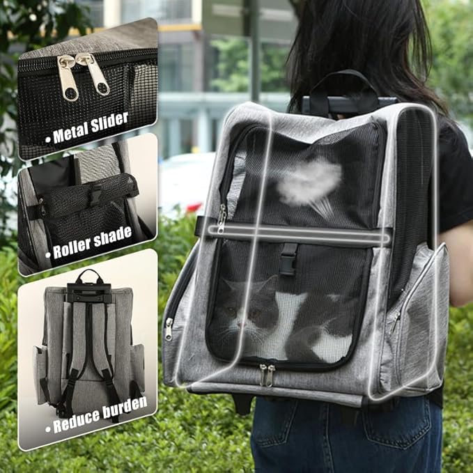 Pet Trolley Bag Cat Dog Travel Bag Portable & Breathable Pet Carrier Backpack - Lightweight Dual-Shoulder Design for Easy Travel with Your Beloved Companion Scalable Pull Rod pet Bag (Red)