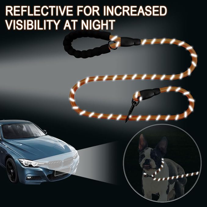 BARKBAY Dog Leashes for Large Dogs Heavy Duty Dog Leash 2 Pack 5 FT with Comfortable Padded Handle Highly Reflective Threads for Medium Large Dogs Walking Training Running (5FT-1/2,Orange+Black)