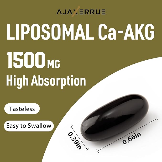 Liposomal Calcium AKG Supplement 1500 MG (Alpha-Ketoglutaric Acid), High Absorption, More Effective Than AAKG, Ca AKG for Longevity, Age Defense, Cellular Energy, Metabolic Function, 600 Softgels