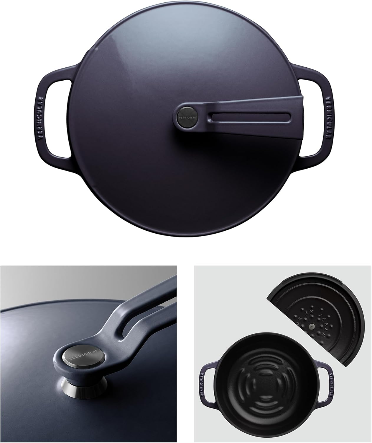 Vermicular Oven Pot 2.0 | Lightweight Enameled Cast Iron Pot | 22cm (3.7 Qt) | Non-Toxic | Induction-compatible | Dutch Oven | Made in Japan | Deep Ocean Blue