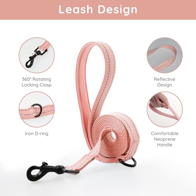 BELLA & PAL Step in Vest Harness for Small and Medium Dogs, No Pull Small Dog Harness with Leash Set, Comfortable Air Mesh Dog Vest Harness with Reflective Strip (Coral Pink, S)