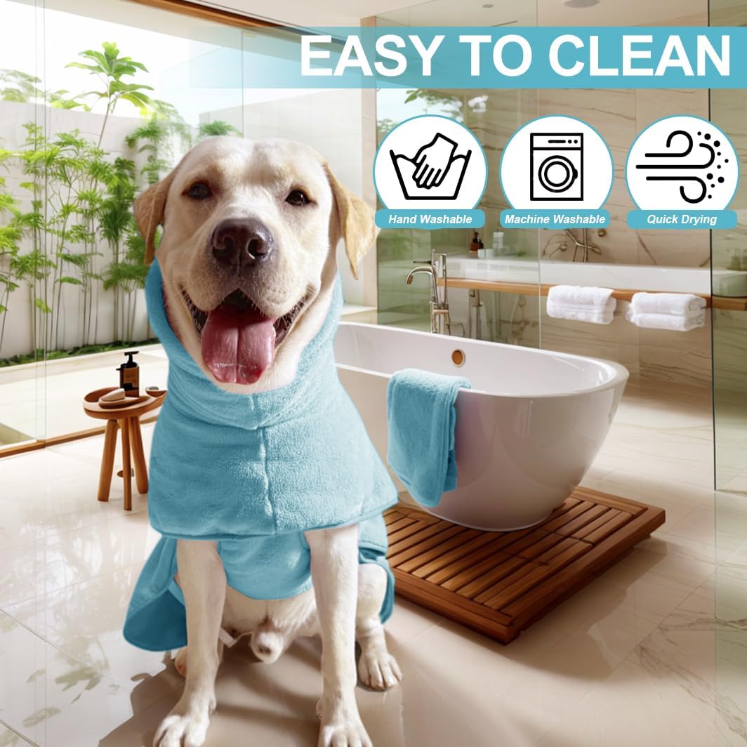Medium to Large Size Dog Bathrobe, Quick Drying Super Absorbent Used for After Bathing, Warm Dog Towels, Adjustable Hoodies and Belts for Pet Dogs Bath Clothes Products (Blue, 3XL)