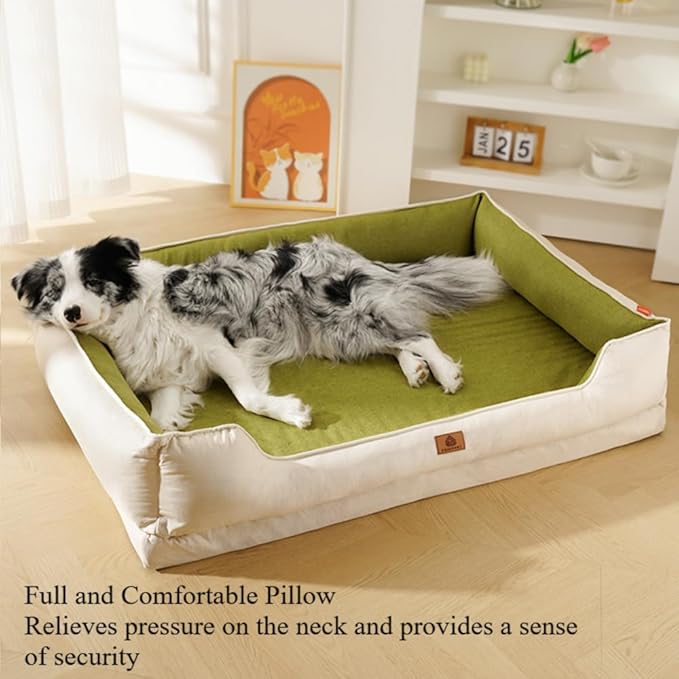 Large Dog Bed with Removable Washable Cover & Bolsters - Waterproof, Non-Slip Pet Sofa for Big Dogs(Yellow,34 * 23 * 9in)