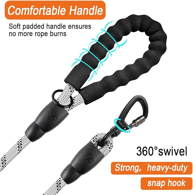 BARKBAY Dog Leashes for Large Dogs Heavy Duty Dog Leash 4/5/6 FT with Comfortable Padded Handle and Highly Reflective Threads for Medium Large Dogs Walking Training Running (6FT-1/2'',Gray)