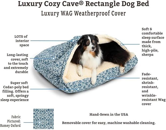 Snoozer Pet Products Luxury Rectangle Cozy Cave, Wag Collection, Large, Starpatch Red Diamond