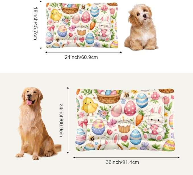 Chew Resistant Dog Bed 24 × 18 Inch Floral Pastel Easter Bunny Egg Chick Dog Pads Small Crate Pad Stylish Crate Bed Washable Pup Cama De Perros Medianos One Pack Pet Pads Kennel Mat for Nap