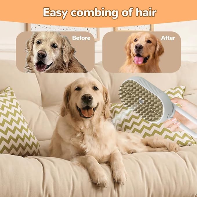 4 in 1 Cat Steam Brush Rechargeable pet spray comb Steam Brush for Cats and Dogs, Massage, Cleaning, Shedding & Combing Multifunctional Hair Removal Anti Static Grooming Tool for home (Beige)
