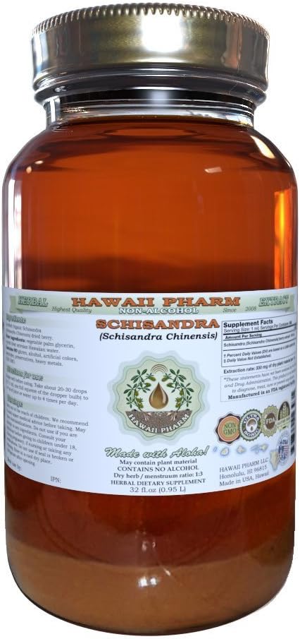 Schisandra Alcohol-Free Liquid Extract, Organic Schisandra (Schisandra Chinensis) Dried Berry Glycerite Natural Herbal Supplement, Hawaii Pharm, USA 32 fl.oz