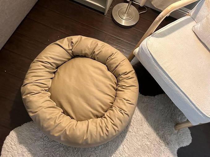 Organic Cotton Canvas Dog Bed: Removable Cover, Natural Fill - Made in USA (Tan, X Small 18" x 6" inches)
