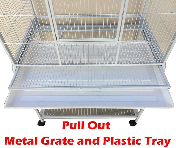 54" Large Double Birdhouse Breeder Bird Flight Cage with Center Divider Side Breeding Nest Doors Removable Rolling Stand (51" Length x 17" Depth x 54" Height, White Vein)