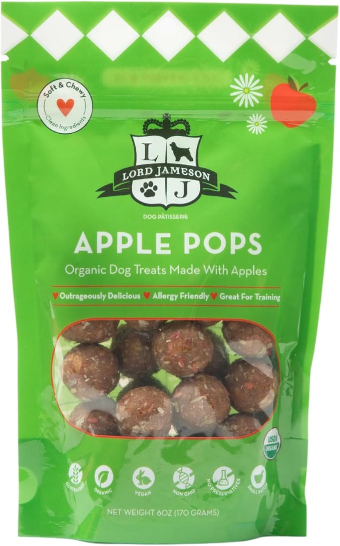 Lord Jameson Apple Pops and Banana Pops Bundle – Soft & Chewy Organic Dog Treats, Allergy Safe Treats for Training, Gluten-Free & Plant-Based, Made in USA