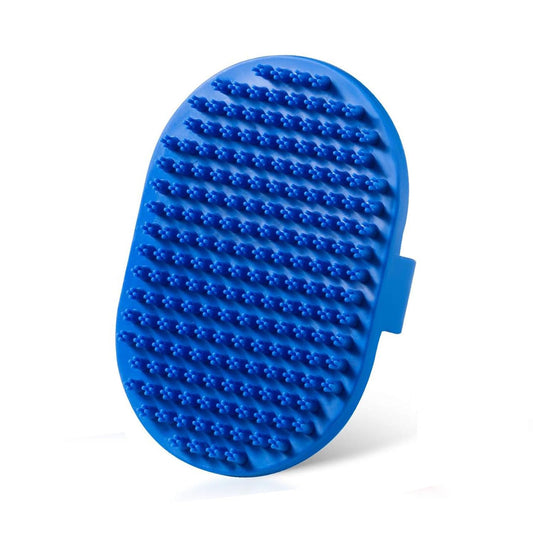 Lilpep Dog Bath Brush, Rubber Pet Shampoo Brush with Silicone Bristles for Massaging Grooming, Removing Short Haired Dogs Cats Shedding, Tangles and Dead Undercoat (Blue, plum brush)