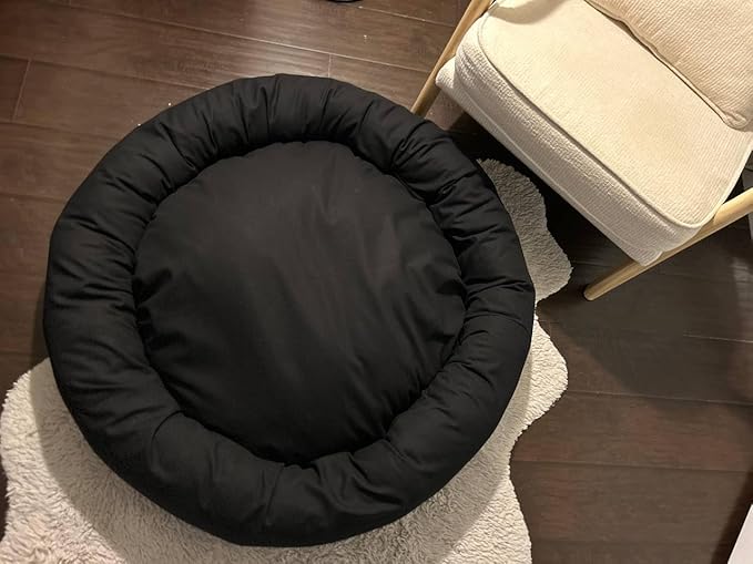 Organic Cotton Canvas Dog Bed: Removable Cover, Natural Fill - Made in USA (Black, Small 24" x 7" inches)