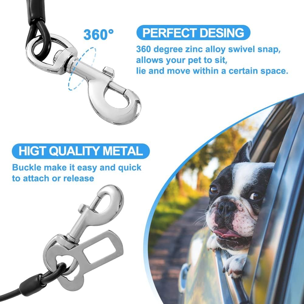 Dog Seat Belt Harness for Car,2pcs Dog Seatbelt of Coated Wire Leash Safety Restraint,No Chew Tether Cable Vehicle Dogs Accessories,Double Clips & Latch (Black, 24 inch/60 CM)