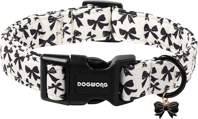 DOGWONG Cute Dog Collar, Black Bow Pattern Dog Collar, Girl Female Dog Collars with Strong Plastic Buckle for Large Dogs,XL