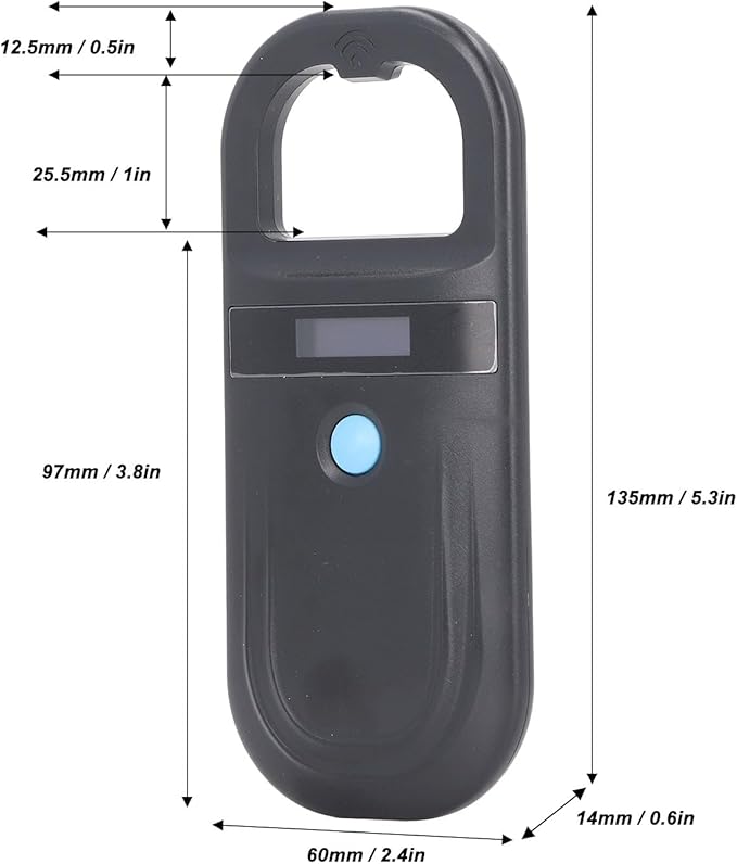 Pet Microchip Reader, Animal ID Microchip Scanner 134.2KHz, Supports ISO11784 85 FDX B ID64 Microchip EMID, Pet Chip ID Scanner with LED Display, Buzzer, USB Charging for Cat Dog