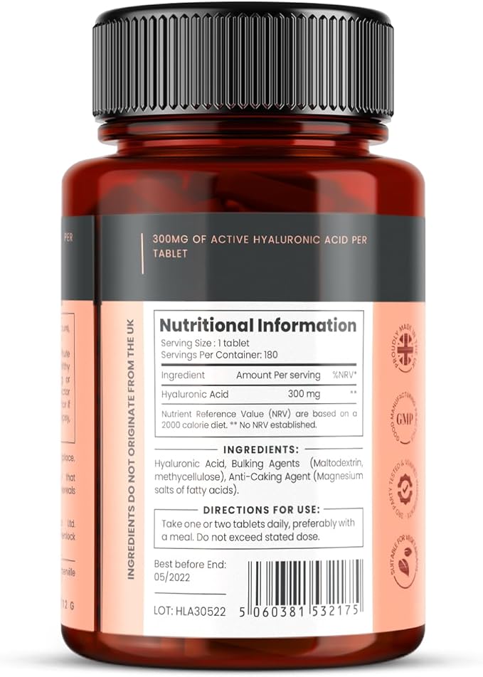 pureclinica Triple Strength Hyaluronic Acid 300mg x 720 Tablets (4 Bottles of 180) - 2 Years Supply