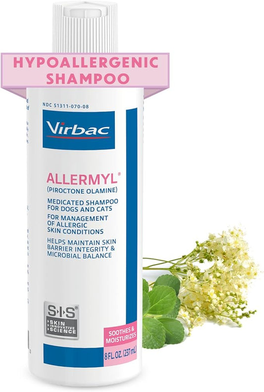 Allermyl Medicated Pet Shampoo Hypoallergenic, Soothing and Moisturizing Shampoo for Allergic Dogs and Cats (by Virbac)
