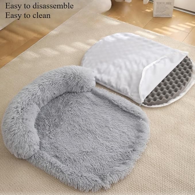 Calming Dog Bed - Fluffy Plush Mat with Removable Washable Cover | Furniture Protector for Large Dogs & Cats(Brown,47.24X29.53X5.91in)