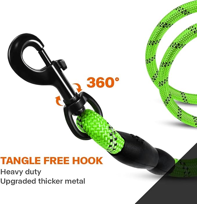 Taglory Rope Dog Leash 4 FT with Comfortable Padded Handle, Highly Reflective Threads Leash and Anti-Tangle Clip for Walking Medium Large Dogs, 1/2 inch, Green